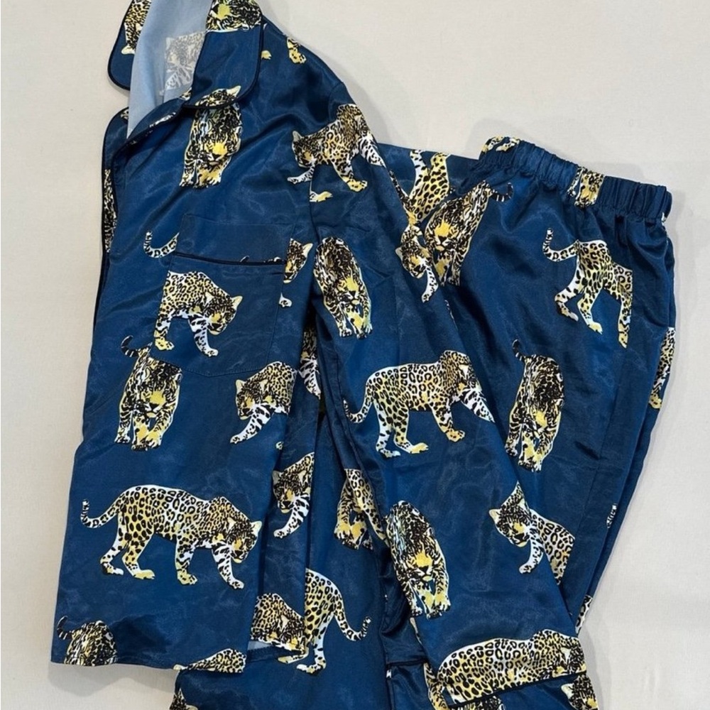 Nasty Gal Blue Leopard Print Pajama Set